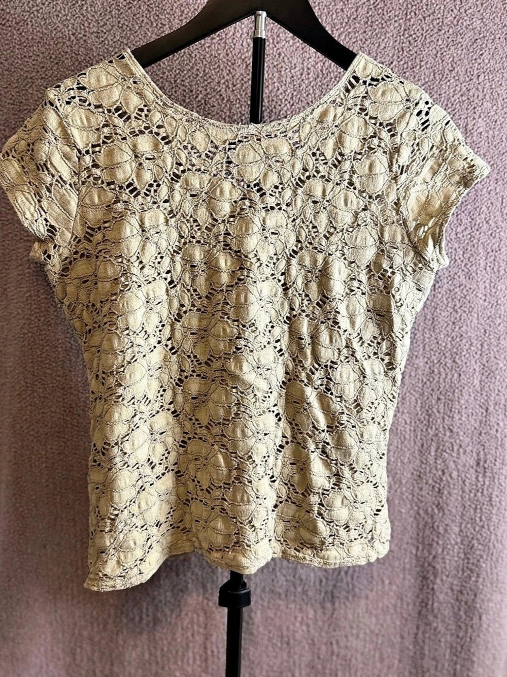 Peck & Peck Cream Floral Lace Blouse Top Size L Made in USA